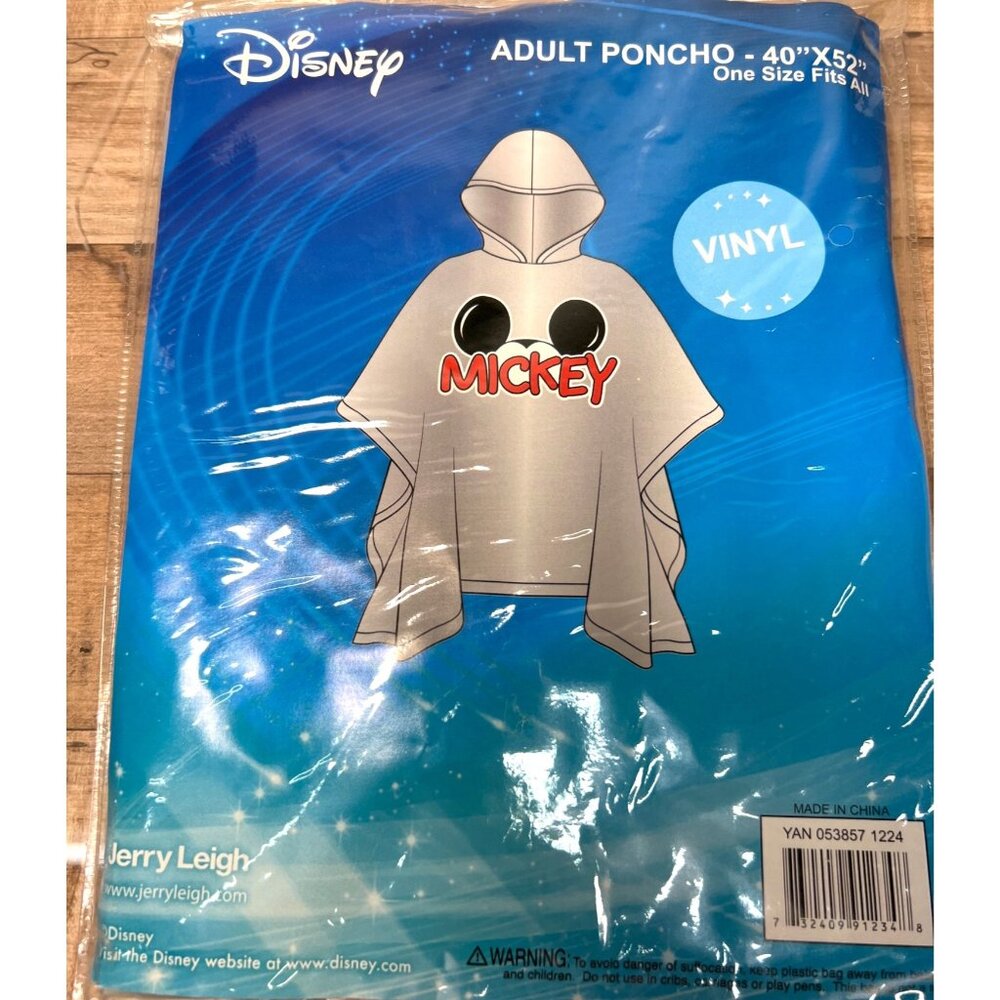 Disney Mickey Adult Poncho 40" X 52" Vinyl One Size Fits All